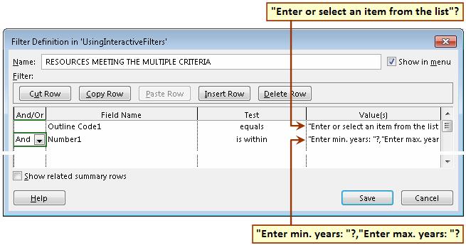 Using Interactive Filters in the Assign Resources Dialog Box