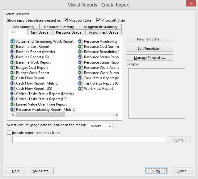 Figure 2: Visual Reports – Create Report dialog