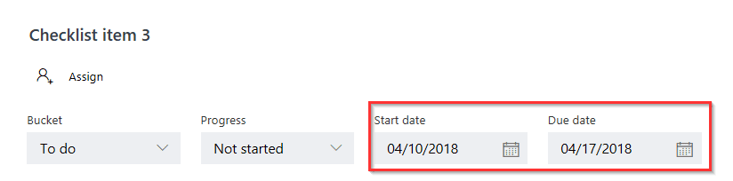 The view is linked to start date and due date fields