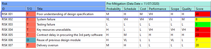 pre-mitigated risk register example