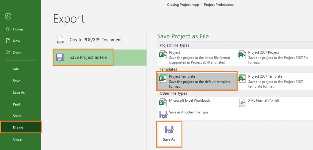 Create and Save MS Project