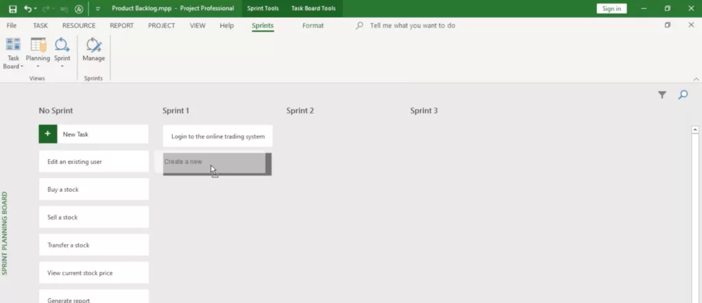Creating Sprints in Microsoft Project